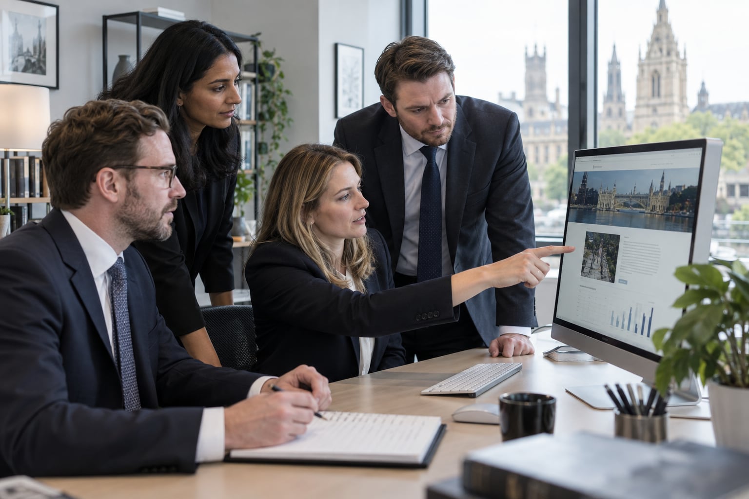 A solicitor team reviewing a newly launched law firm website and performance report.